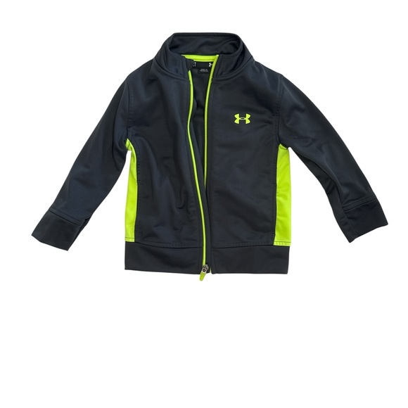 Under Armour Boys Zip Up Fleece Jacket - Charcoal and Neon Green - Picture 1 of 4